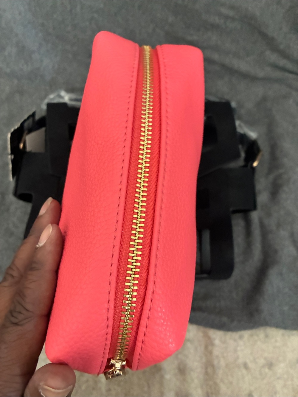 Black and Coral Crossbody Bag with Gold Ring Accent - Picture 7 of 7